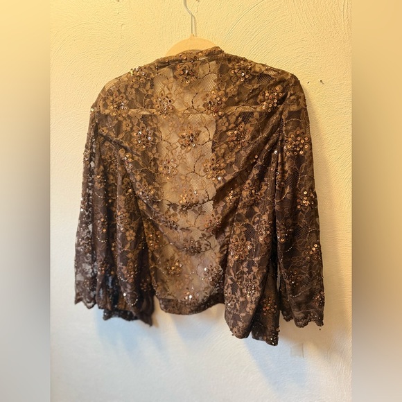 Merrily Cocoa Brown Sequin Lace Evening Gown w/ Sheer Cardigan Size 14 NWT - Picture 8 of 8